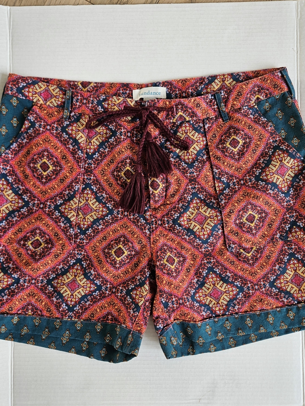Sundance Tassel Drawstring Shorts Linen Cotton Blend Sz Large Boho